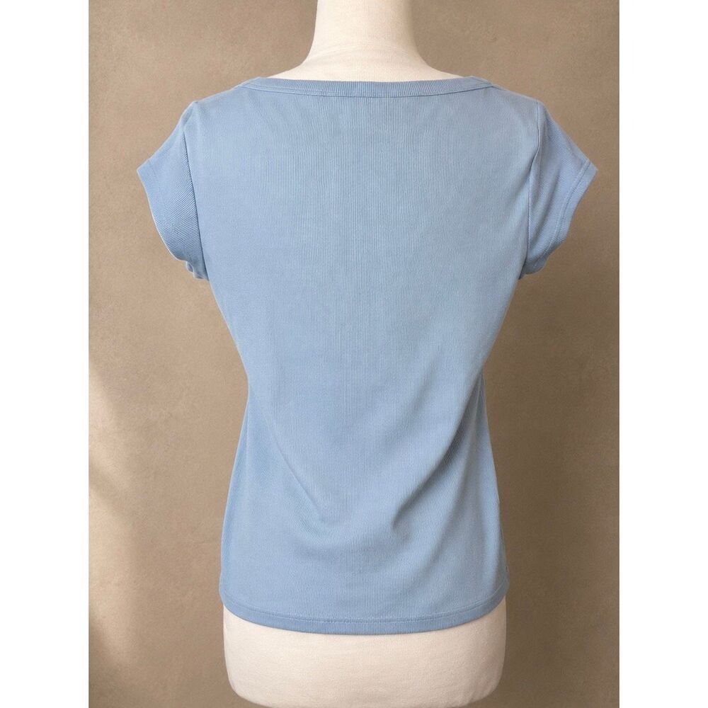 Topshop Periwinkle Ribbed Square Neck Cap Sleeve Top sz 12 - Picture 4 of 9